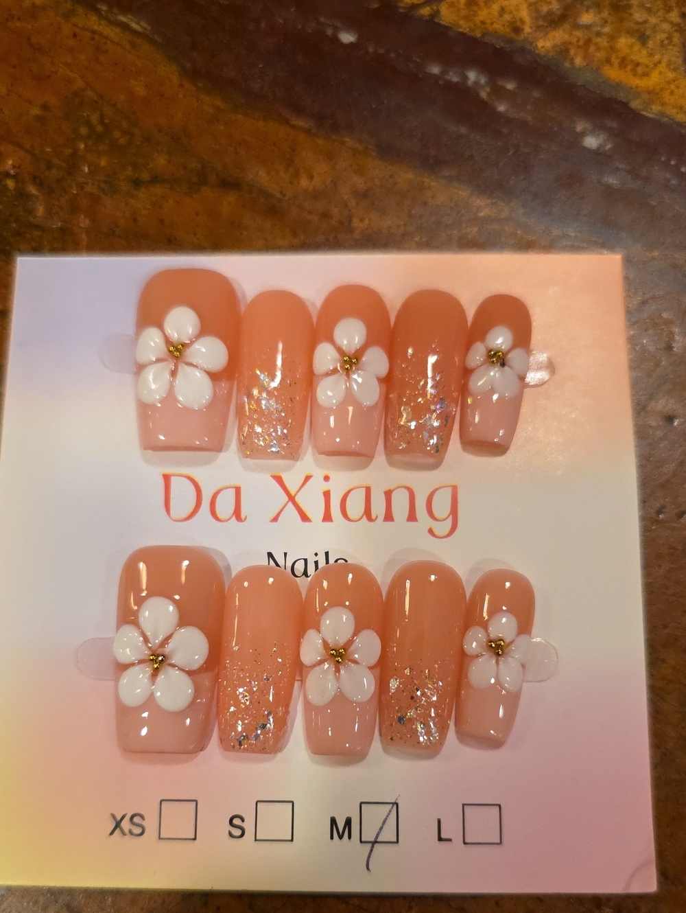 Floral Press-On Nail Set Size Med
